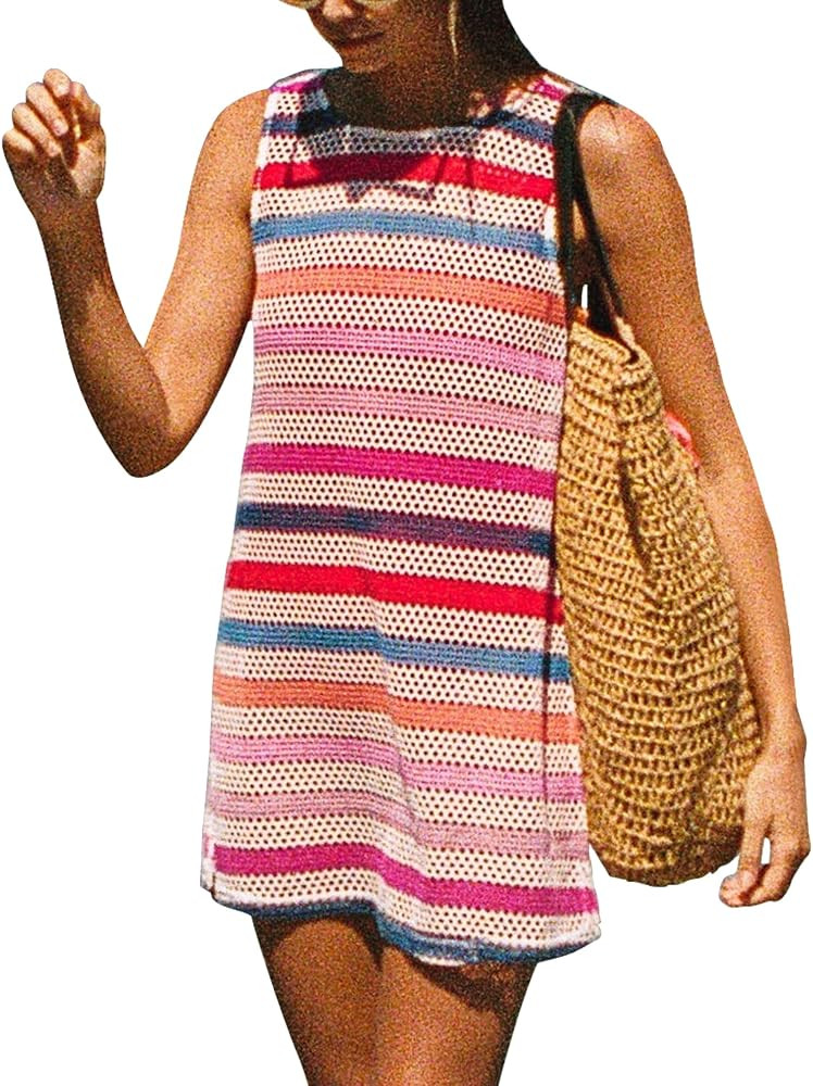 Gacaky Women's Summer Mini Dress Swimsuit Crochet Swim Cover Up Bathing Suit Swimwear Mesh Knit B... | Amazon (US)