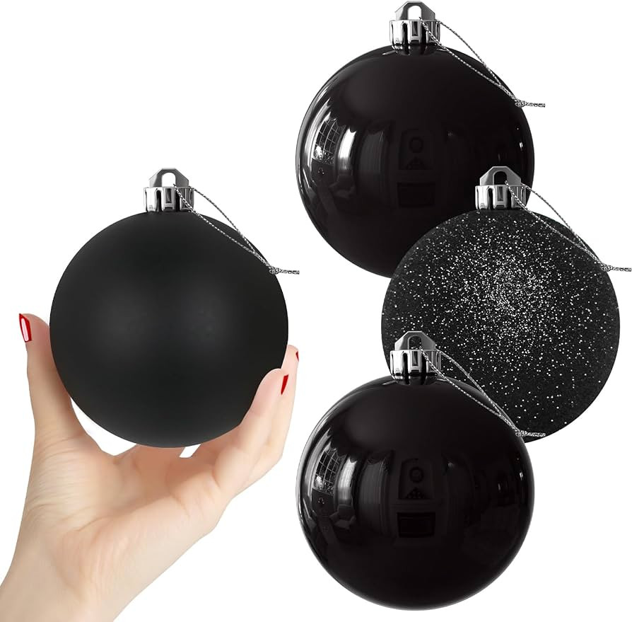 Black 4.0" Large Christmas Balls - Christmas Tree Decoration Ornaments Shatterproof Hanging Balls... | Amazon (US)