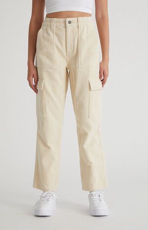 PacSun Off White Corduroy Cargo Elastic Waist Pants | PacSun