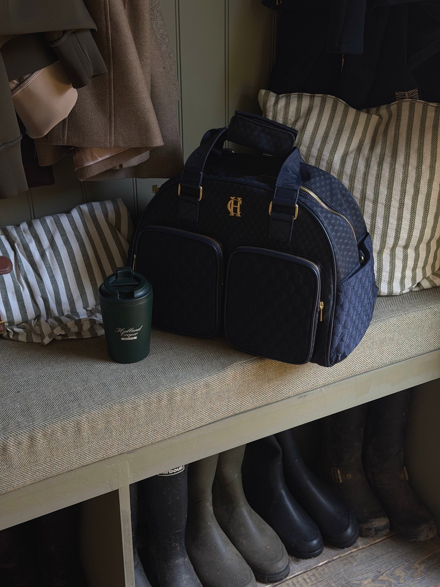 Riding bag and coffee cup essentials