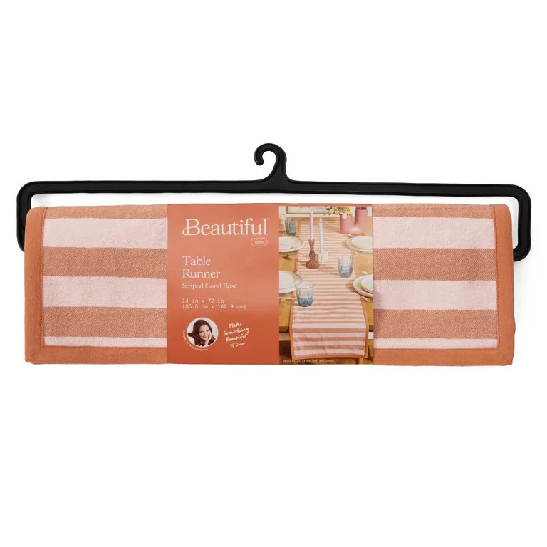 Beautiful Yarn Dyed Stripe Table Runner by Drew Barrymore, Coral Rose, 72"W x 14"L | Walmart (US)