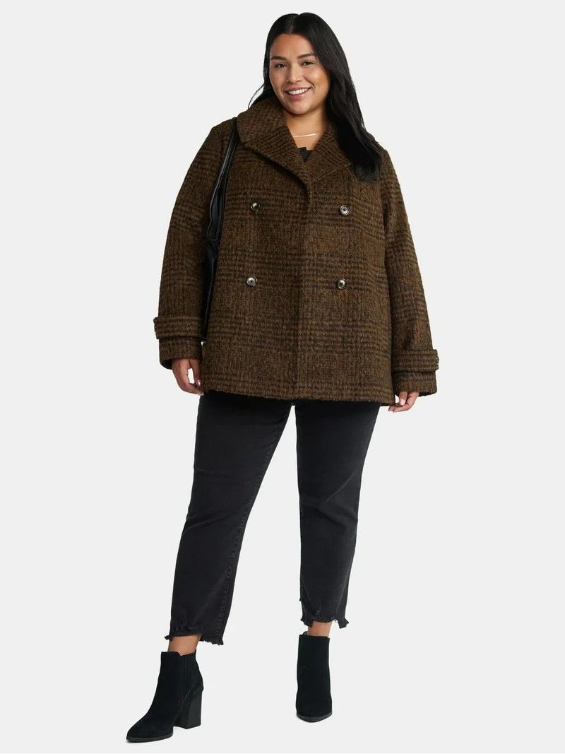 Time and Tru Women's and Women's Plus Faux Wool Peacoat, Sizes XS-2X | Walmart (US)