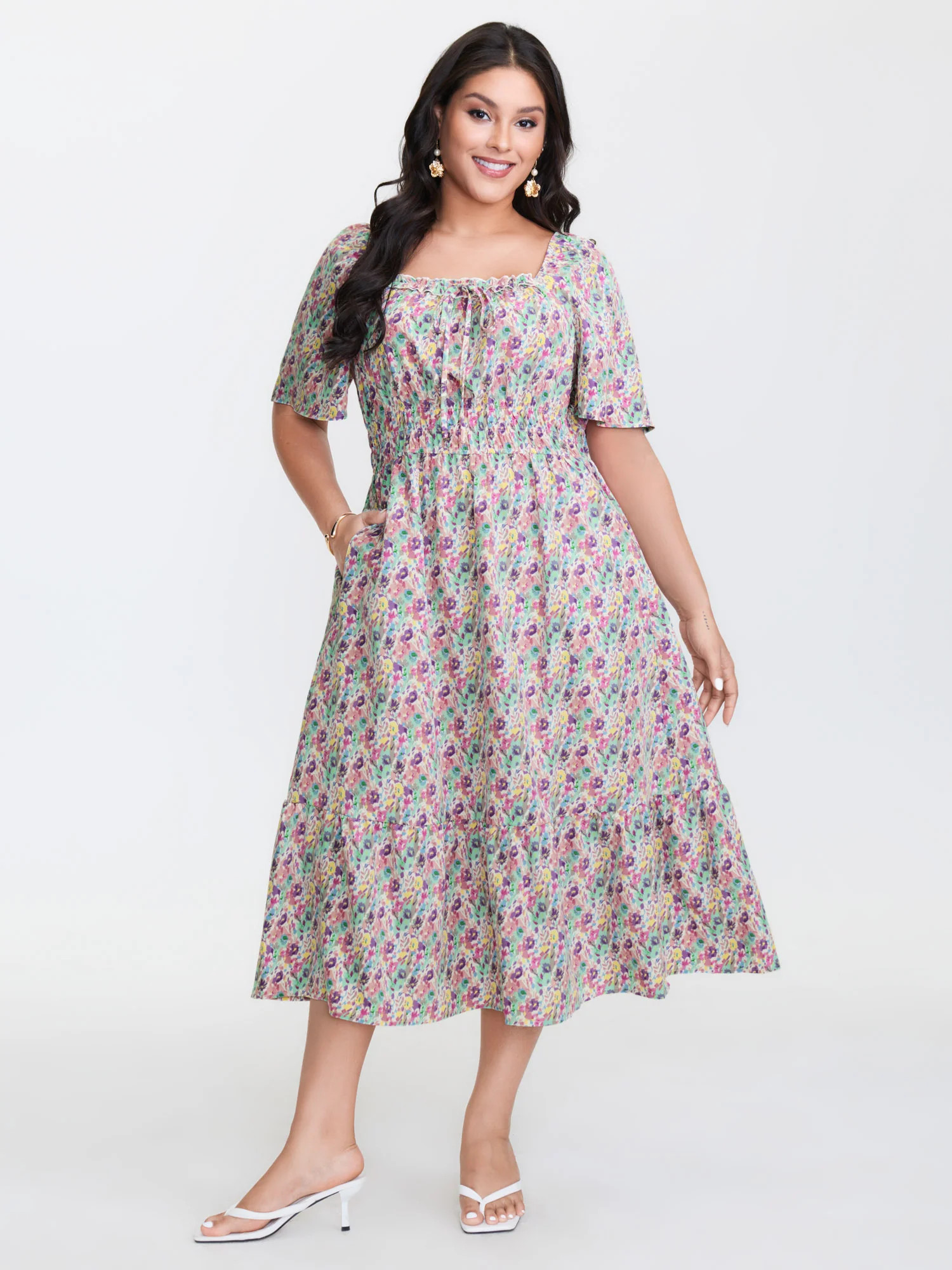 Smocked Waist Floral Ties Tiered Maxi Dress | Bloomchic