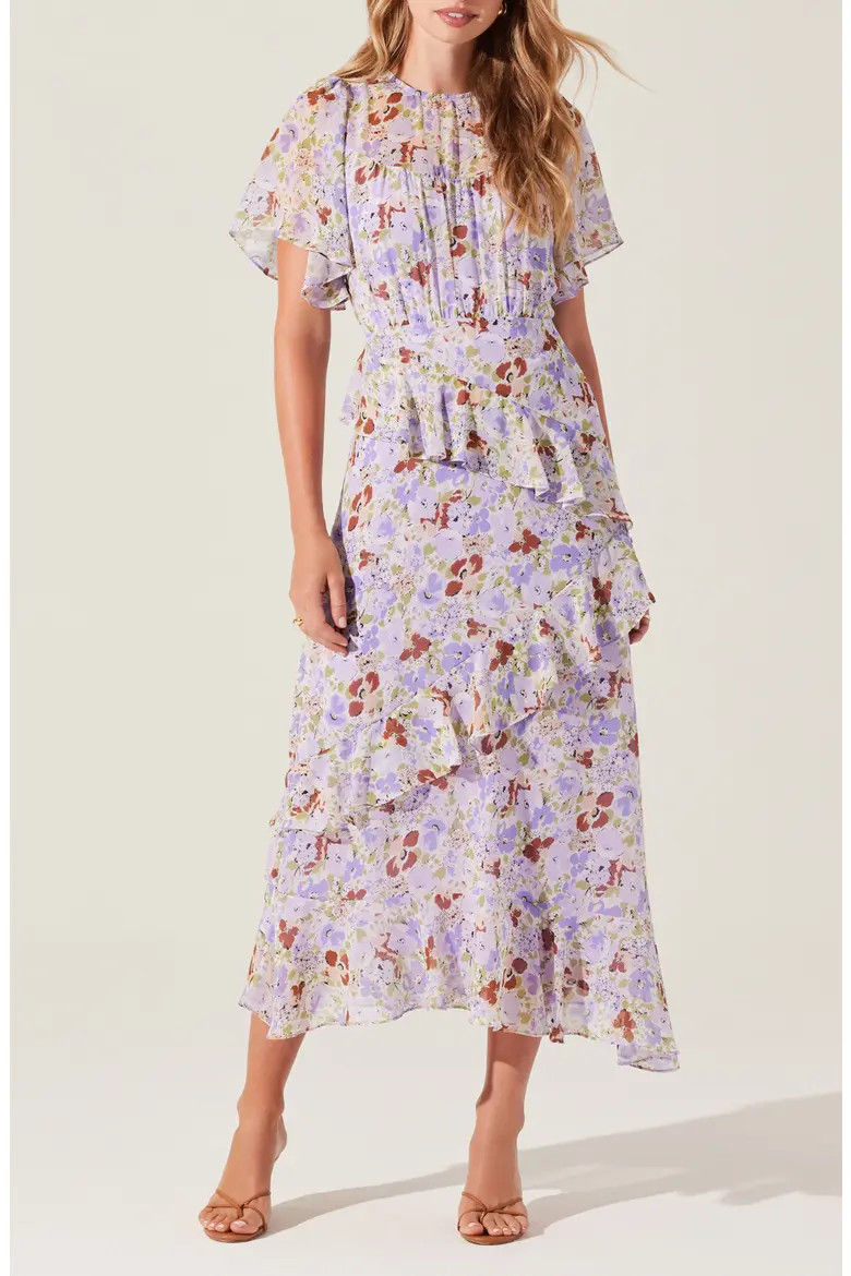 Floramae Floral Ruffle Detail Short Sleeve Midi Dress (Women) | Nordstromrack | Nordstrom Rack