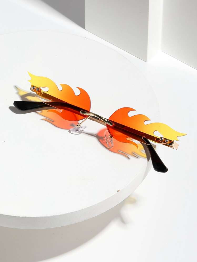 1pc Gradient Rainbow Frameless Flame Shaped Fashion Sunglasses, Suitable For Music Festivals, Carnivals, Parties, For Men And Women, Gradient Green, Blue, Red, Valentine's Day, Y2K Style Acrylic Gradient Multi-Color | SHEIN