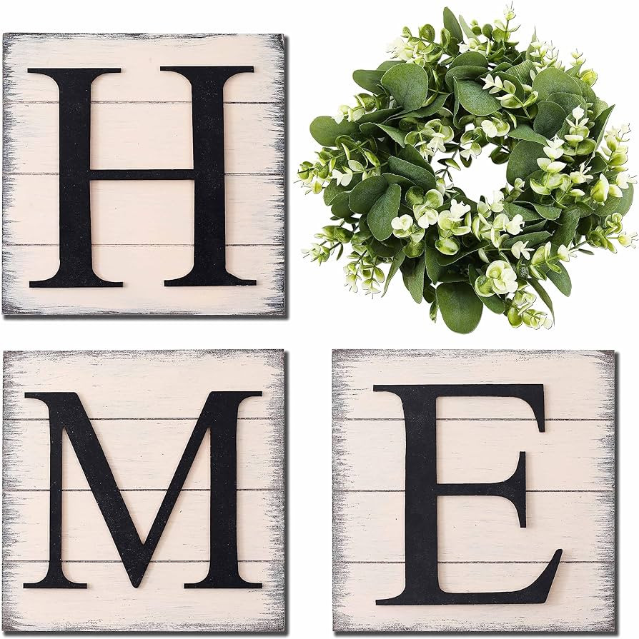 HRENCY Farmhouse Wall Decor Room Decor Wood Home Sign with Artificial Eucalyptus for O, Rustic Ha... | Amazon (US)