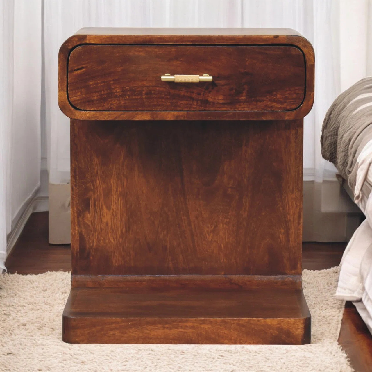 Chestnut T-bar Rounded Bedside | Wayfair North America