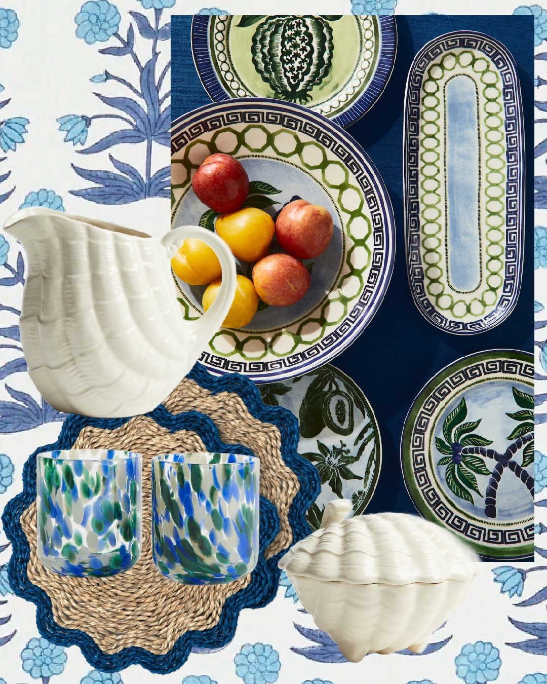 Resort blue and white Al fresco dinner on the patio! 

#beach #seashells #dinnerware 

#LTKTravel #LTKHome