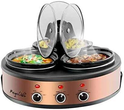 MegaChef MC-1103 Round Triple 1.5 Quart Slow Cooker and Buffet Server Copper 3 Ceramic Cooking Po... | Amazon (US)