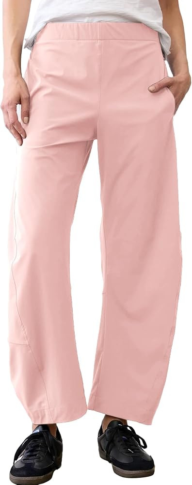 SeeLuNa Women Barrel Travel Pants Elastic Waistband Tapered Leg Baggy Mid Rise Work Trousers Loun... | Amazon (US)