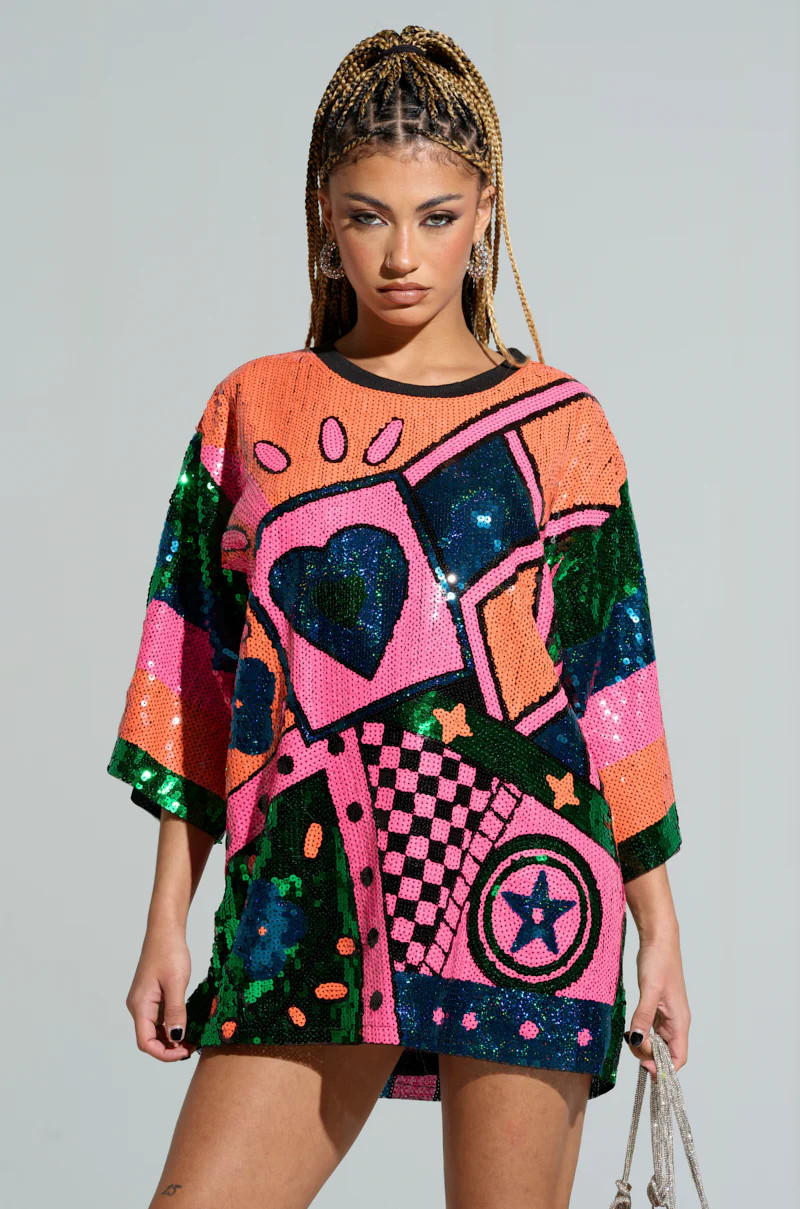 HOUSE OF HEARTS SEQUIN TSHIRT DRESS | AKIRA