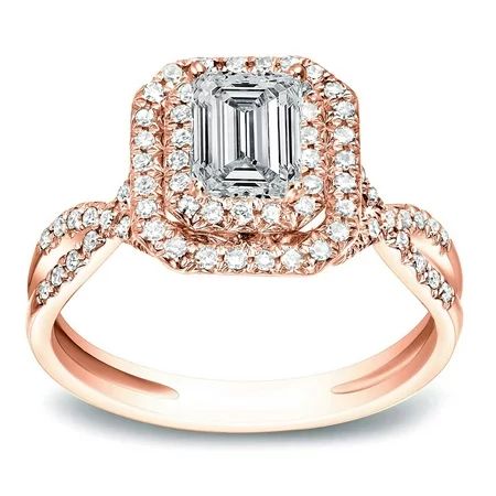 Auriya 14k Gold 4/5ct TDW Emerald-Cut Double Halo Diamond Engagement Ring | Walmart (US)