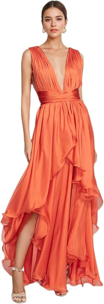 Sexy A-Line Chiffon Prom Dress V-Neck Sleeveless Asymmetrical Ruched Cocktail Dress 2025 | Amazon (US)