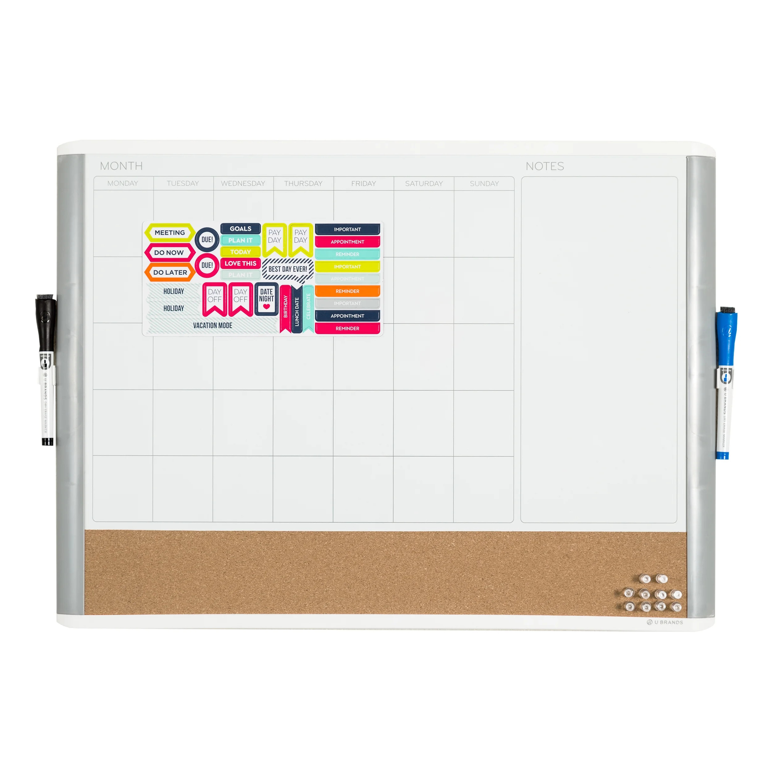 U Brands 3-In-1 Dry Erase Calendar Whiteboard, White and Gray, 3214U - Walmart.com | Walmart (US)
