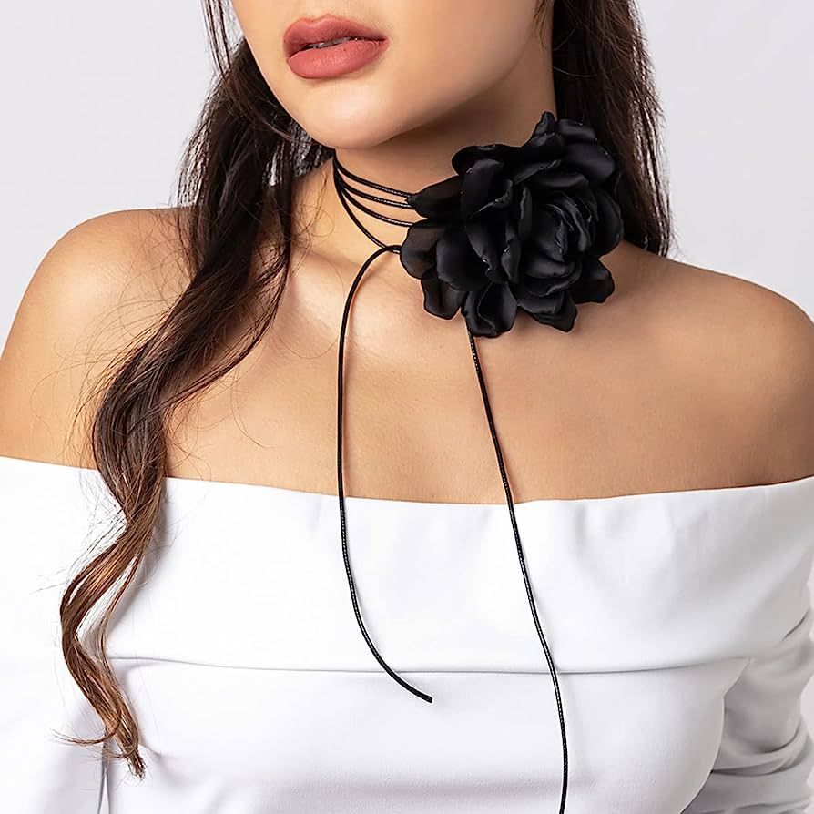 BETHYNAS Vintage Flower Choker Necklace Gothic Large Rose Neck Chain Long Wrap Leather Collar Tie... | Amazon (US)