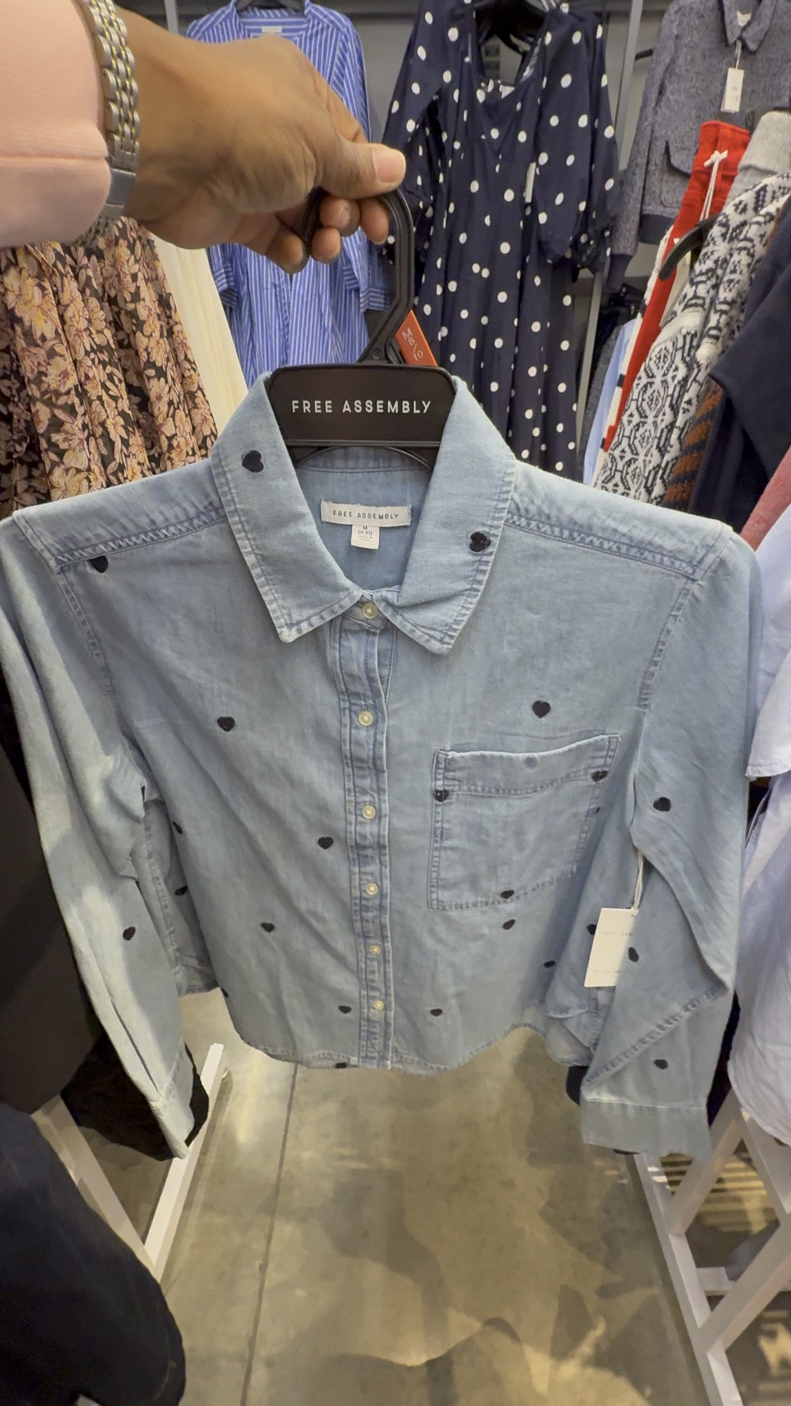 Denim shirt with hearts that can be easily styled with jeans or a pop of color. #walmart

#LTKValentine #LTKWorkwear