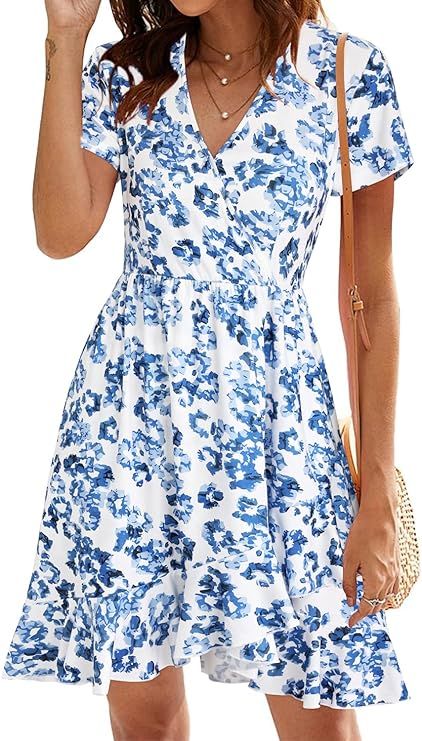 ULTRANICE Women's Summer Dresses 2024 Spring Floral V Neck Adjustable Spaghetti Casual Beach Outf... | Amazon (US)