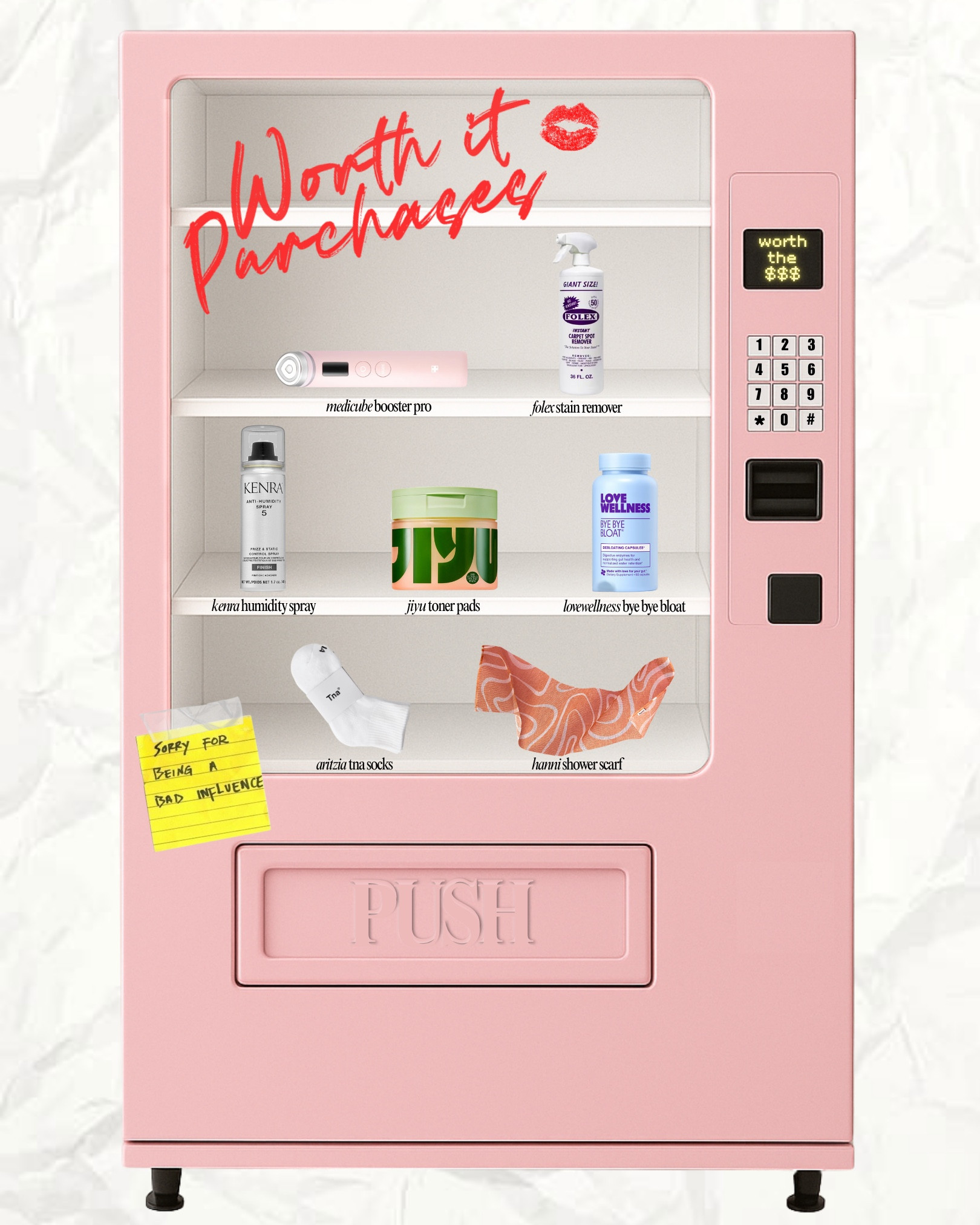 PRODUCTS THAT WERE WORTH IT! a mix of wellness, home, skincare, and hair care!
- Medicube Booster Pro
- Folex Stain Remover
- Kenra Anti Humidity Spray
- Jiyu Toner Pads
- LoveWellness Bye Bye Bloat
- Aritzia TNA Socks
- Hanni Shower Scarf

- 

#LTKHome #LTKBeauty #LTKFindsUnder50