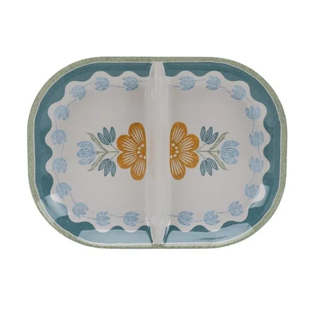 Better Homes and Gardens Bamboo Melamine Floral Divided Serve Tray | Walmart (US)