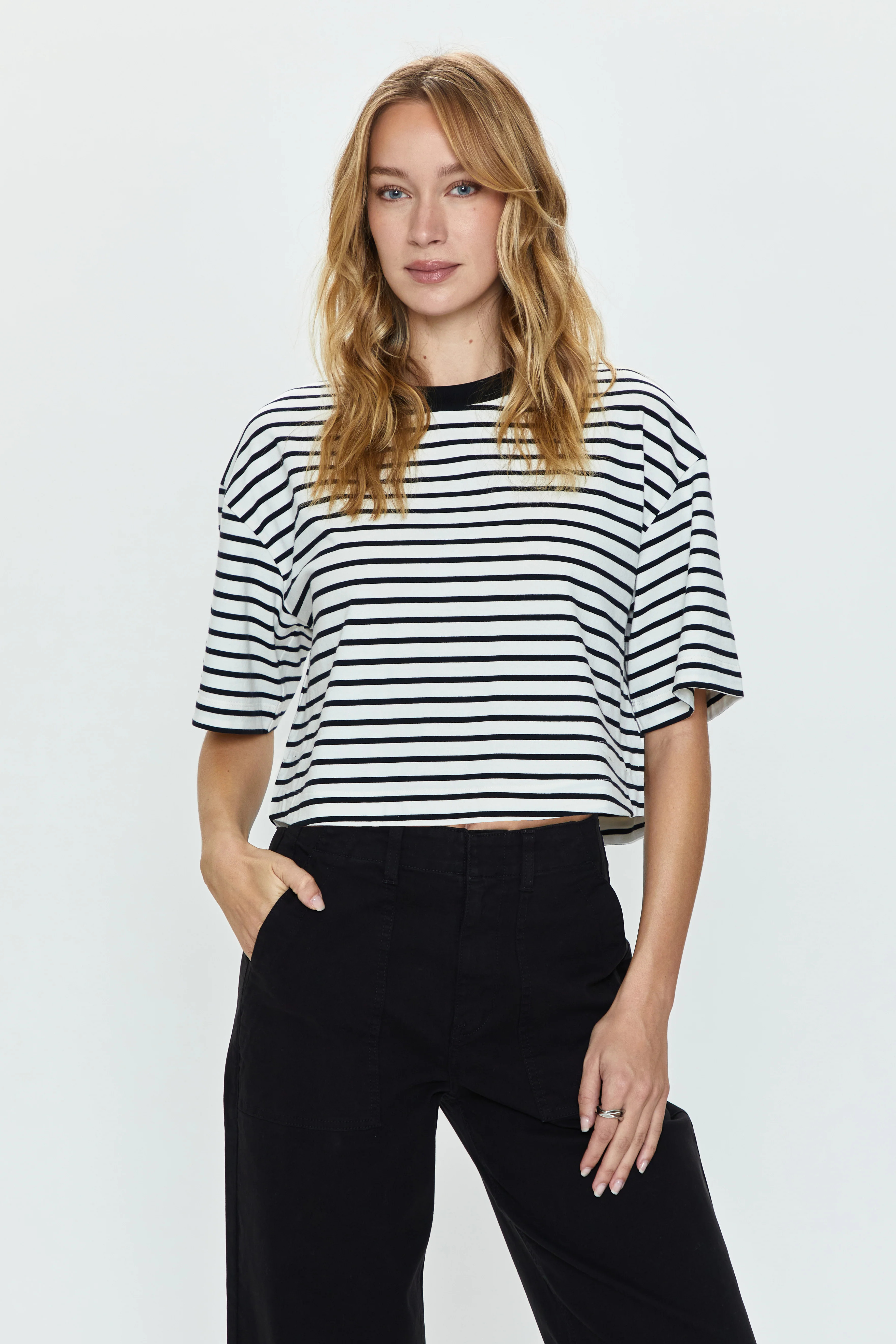 Mae Tee - Black & White Stripe | Pistola Denim