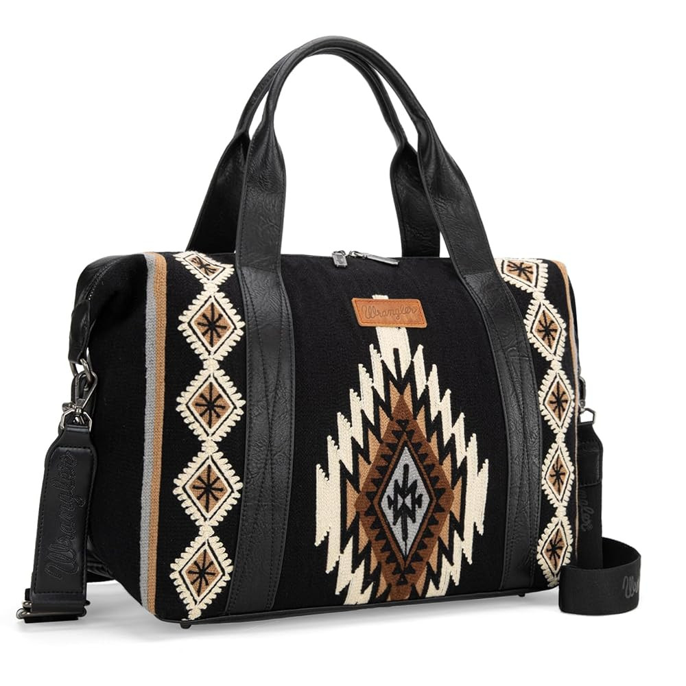 Wrangler Duffel Bag for Women Large Travel Weekender Bag Designer Tapestry Carry On Bags, Black | Amazon (US)