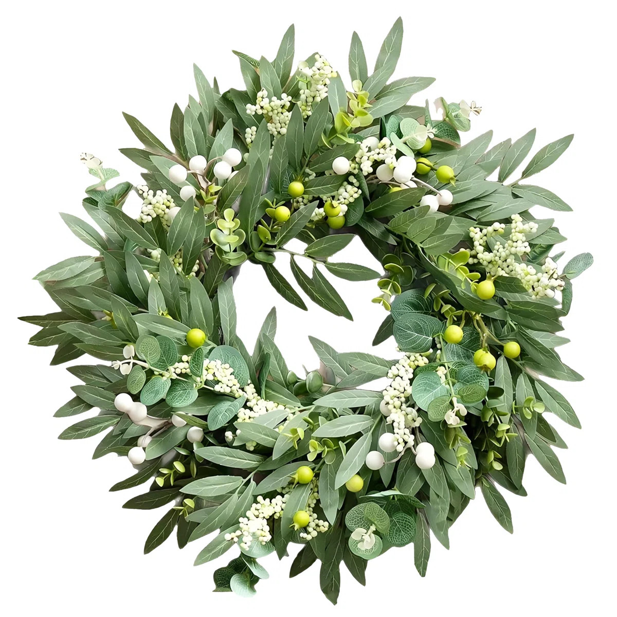 20 Inch Olive Wreath for Front Door, Artificial Greenery Wreath with Big Mixed Berries, All Seaso... | Wayfair North America