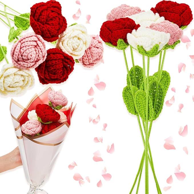 12 Pcs Crochet Flowers Bouquet Handmade Knitted Rose Floral for Mother's Day Graduation Birthday ... | Amazon (US)