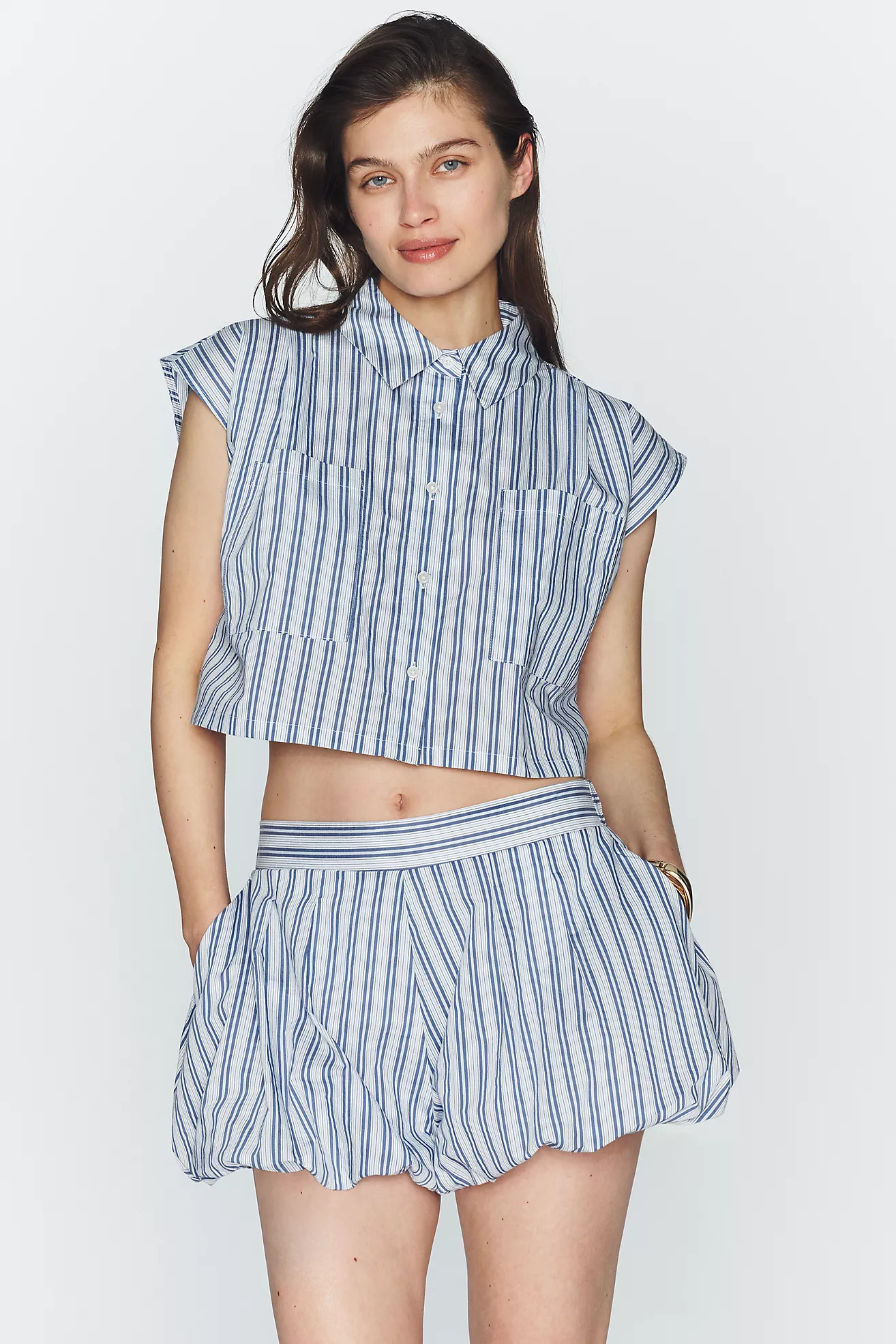 Maeve Striped Bubble Shorts | Anthropologie (US)