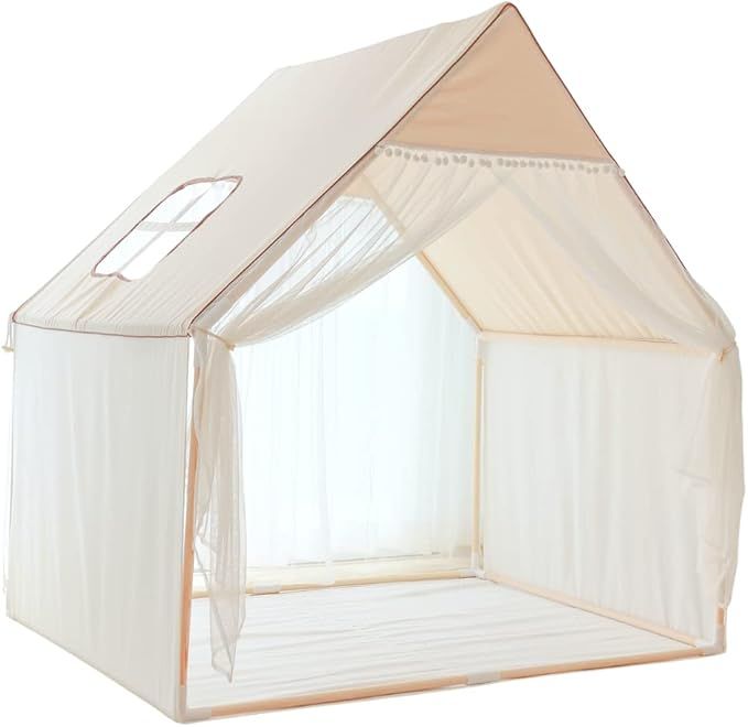 Wonder Space Children Play House Tent - Khaki Beige Natural Fabric Canvas Large Lace Pom Playhous... | Amazon (US)