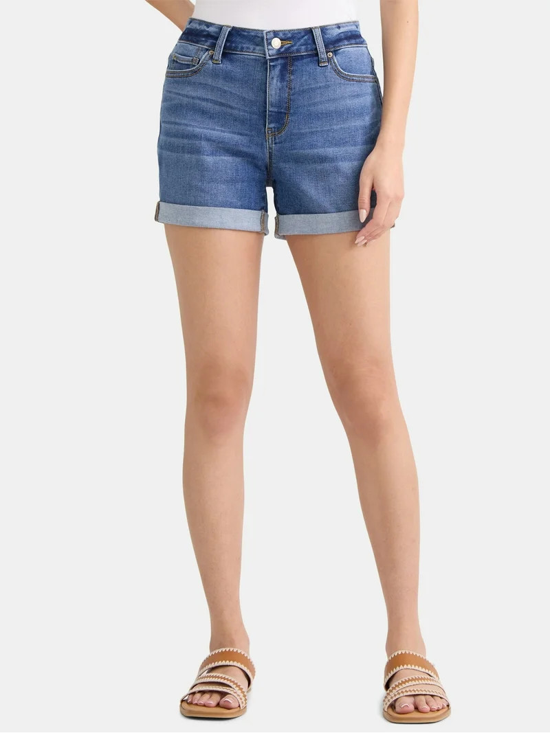 Time and Tru Women's Mid-Rise Denim Short, 4" Inseam, Size 2-20 - Walmart.com | Walmart (US)