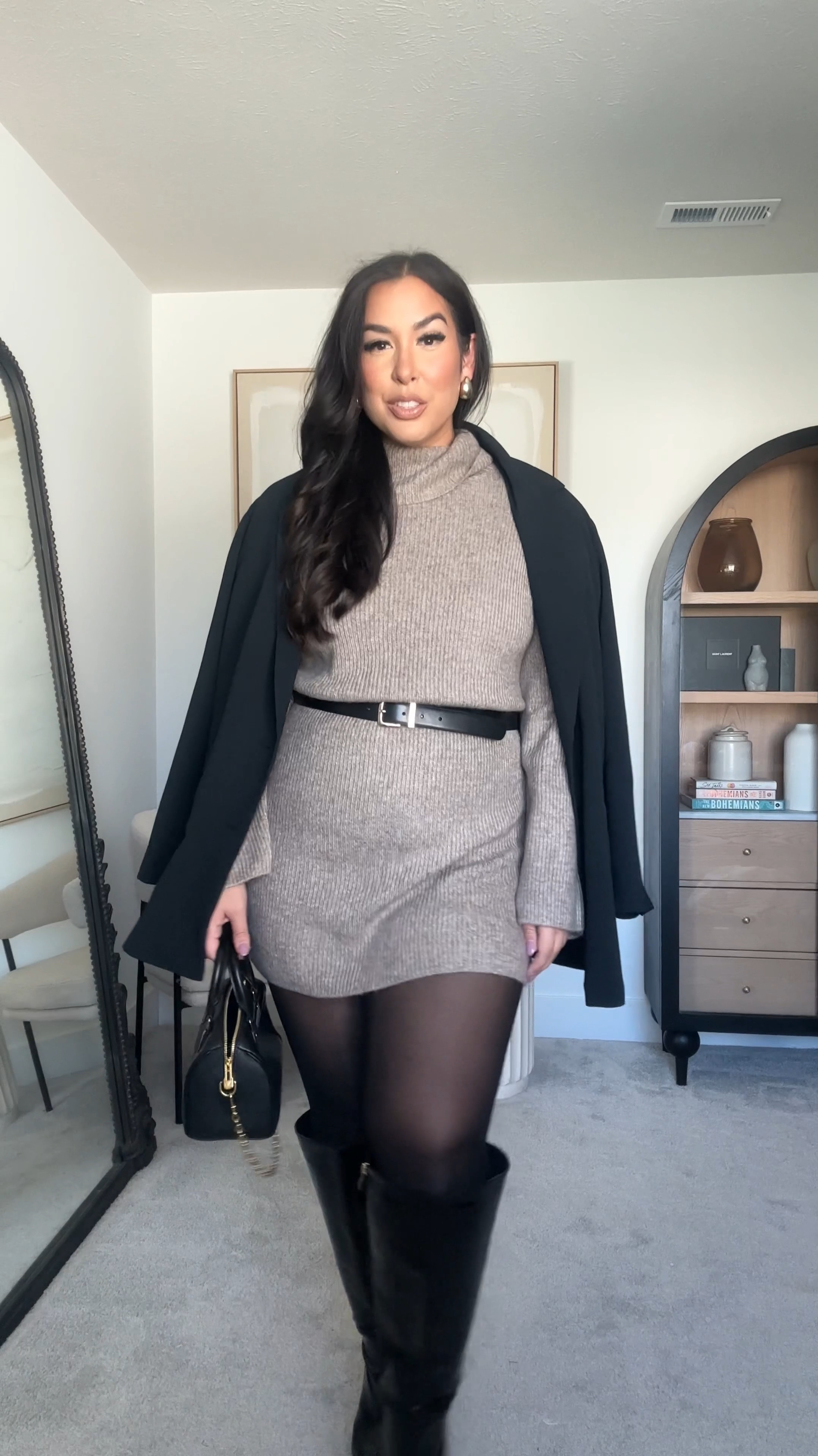 Classic sweater dress outfit, perfect for a midsize workwear outfit, Thanksgiving outfit, date night outfit, or casual holiday party outfit! Use Abercrombie code CYBERAF for an extra discount

#LTKWorkwear #LTKSaleAlert #LTKSeasonal