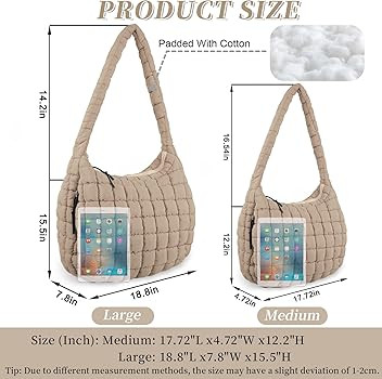 Quilted Puffer Tote Bag for Women - Large Crossbody Bag, Lightweight Nylon Puffy Carryall Hobo Pu... | Amazon (US)