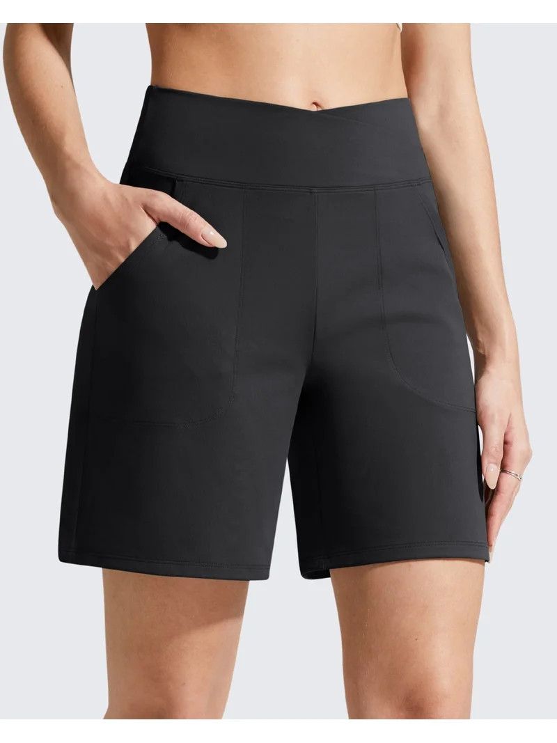 G4Free EverGoing Athletic Shorts for Women 6" Cross Waist Summer Casual Shorts with Pockets | Walmart (US)