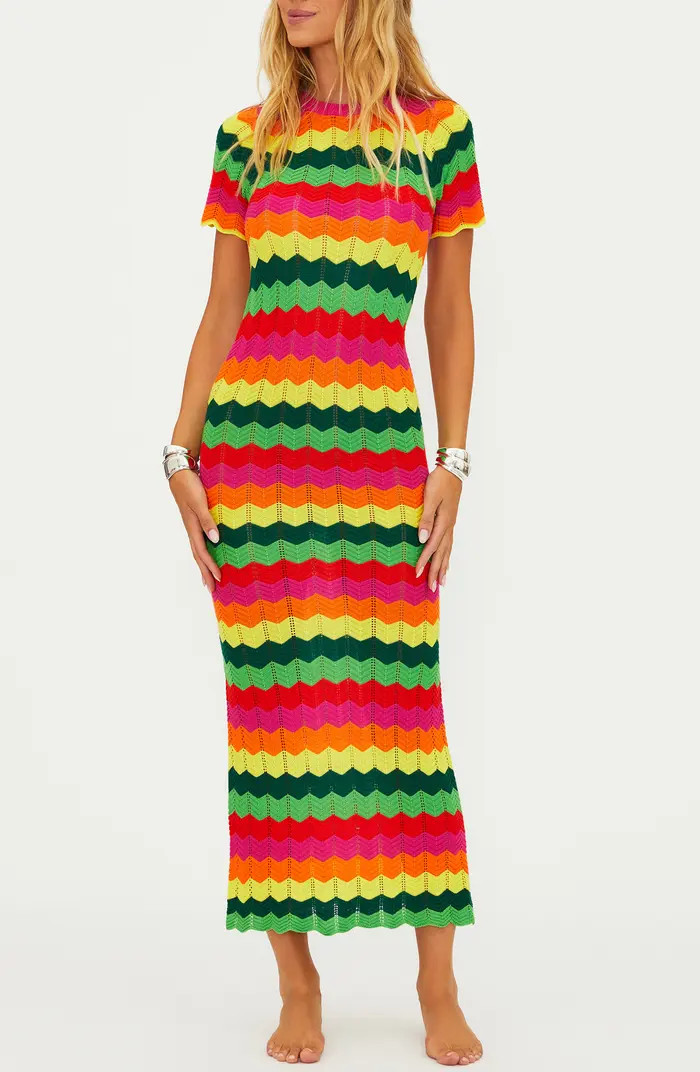 Emory Wave Stripe Pointelle Knit Cover-Up Maxi Dress | Nordstrom