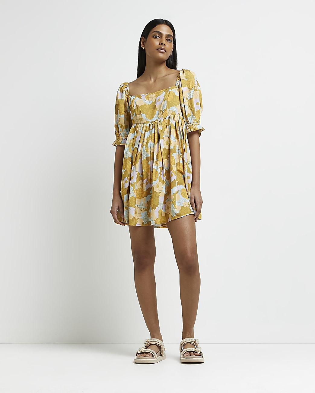 River Island Womens Yellow Floral Mini Dress | River Island (US)
