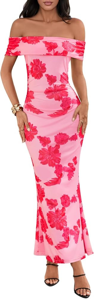 MEROKEETY Women's Summer Off Shoulder Floral Maxi Dress 2025 Formal Wedding Guest Cocktail Long D... | Amazon (US)