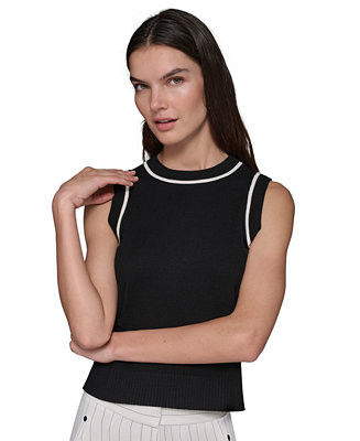 Women's Contrast-Trim Sleeveless Sweater | Macy's