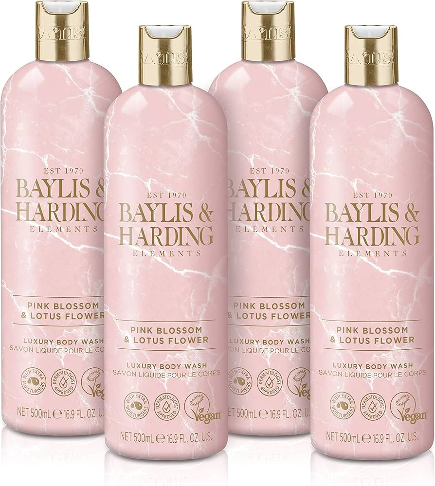 Baylis & Harding Elements Pink Blossom & Lotus Flower Luxury Body Wash, 500 ml (Pack of 4) - Vega... | Amazon (UK)