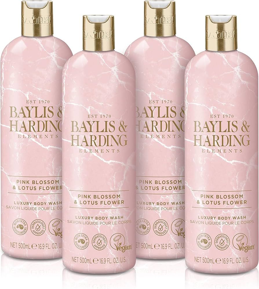 Baylis & Harding Elements Pink Blossom & Lotus Flower Luxury Body Wash, 500 ml (Pack of 4) - Vega... | Amazon (UK)