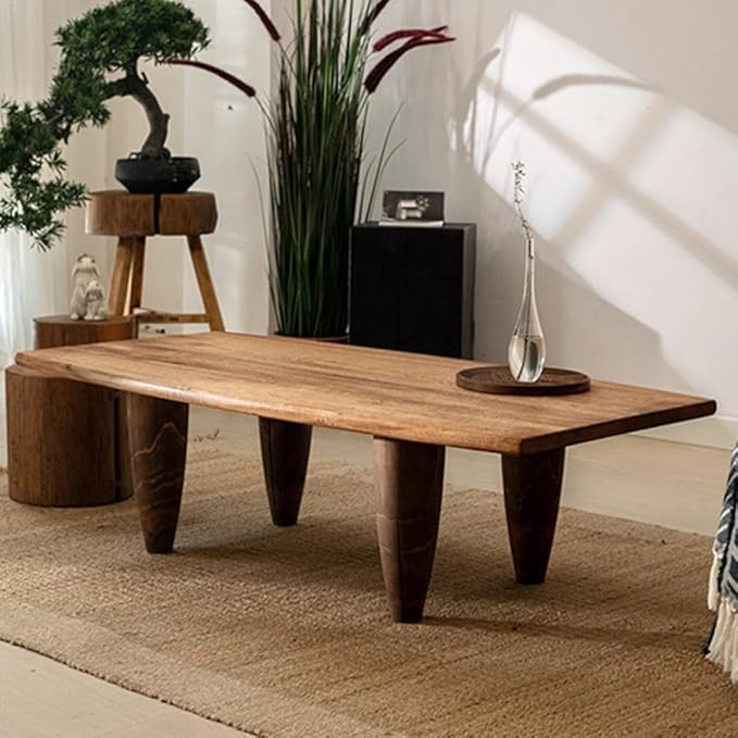 Solid Wood Large Tea Table, Square Low Dining Table, Desk with Large Tabletop, Country Style Coff... | Amazon (US)