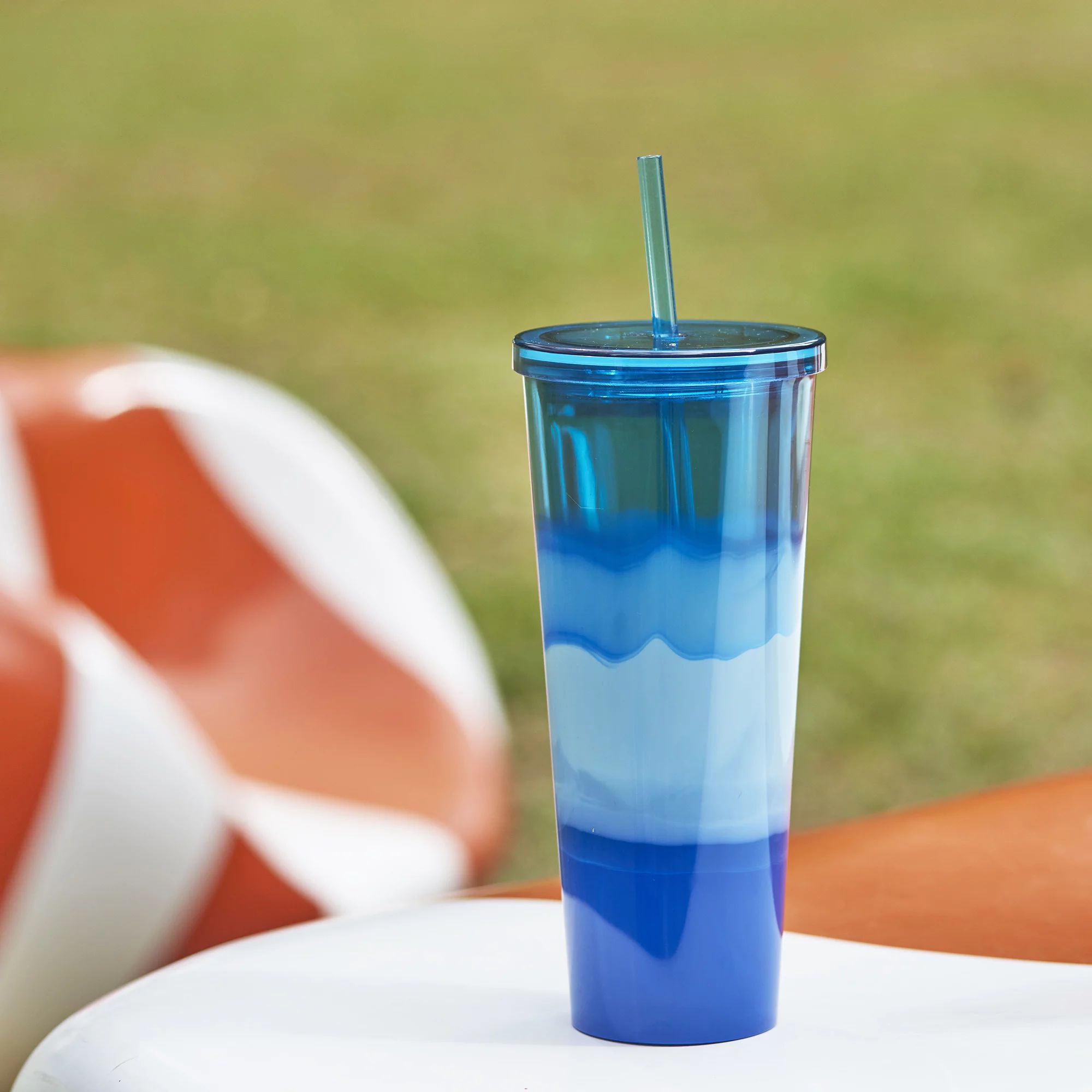 Mainstays 26 oz Double Wall Plastic Tinted Tumbler with Straw, Blue | Walmart (US)