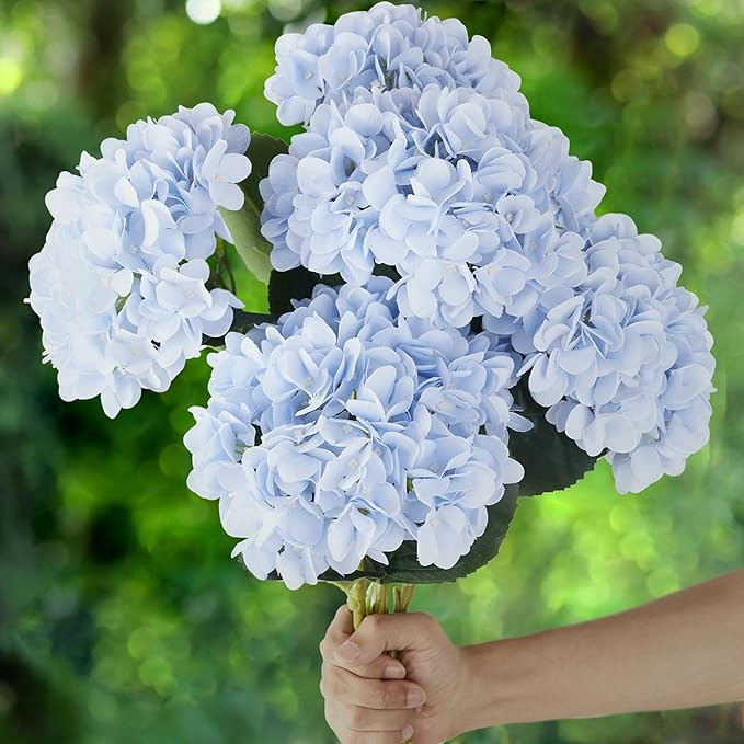 PARTY JOY 5PCS 15.4In Artificial Hydrangea Silk Flowers Bouquet Faux Hydrangea Stems for Wedding ... | Amazon (US)