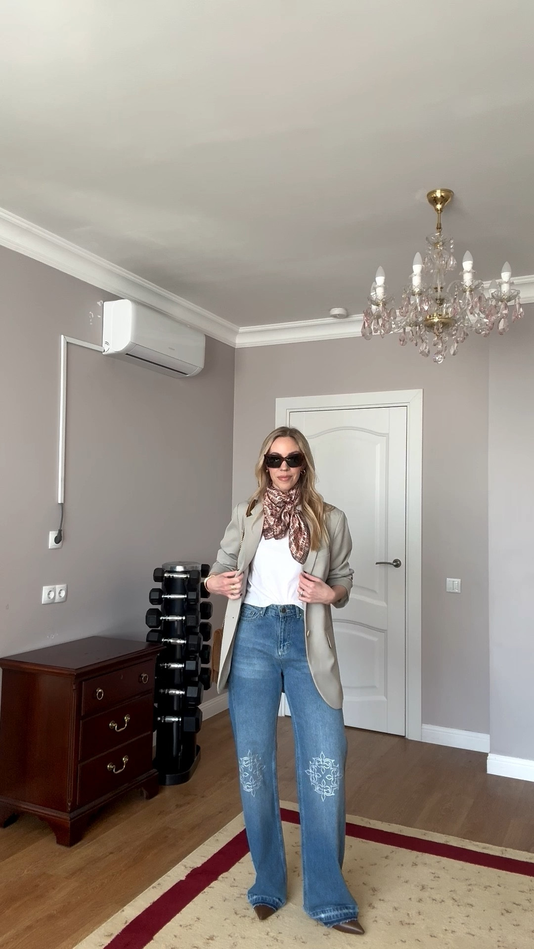 Embroidered jeans are trending for spring! 

Spring outfits 2026, date night, business casual, oversized blazer, silk scarf, cropped white tee

#LTKSeasonal #LTKSaleAlert #LTKootd