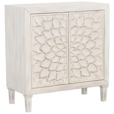 2-door White Accent Cabinet With Floral Decor - Rustic Style Delicate Patterns Living Space | Wayfair North America