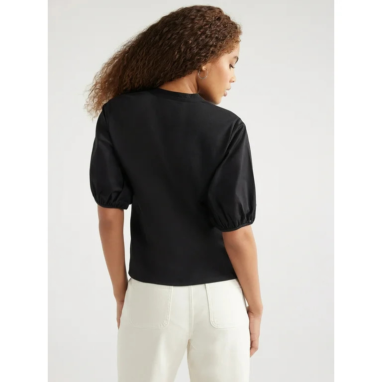 Free Assembly Women’s Henley Tee with Short Puff Sleeves, Sizes XS-XXL | Walmart (US)