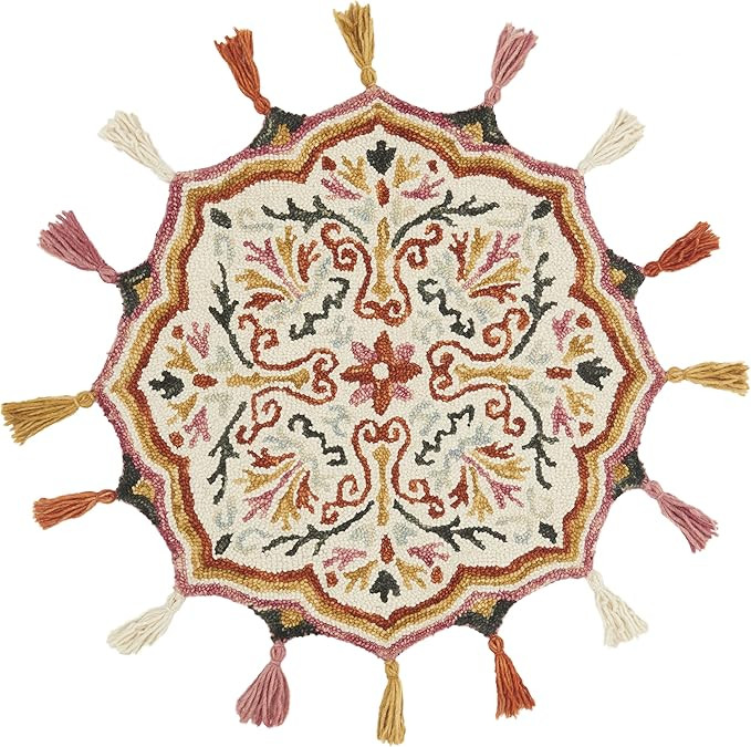 Loloi Remy Collection Round Accent Wool Area Rug, 3'x3', Ivory/Sunset | Amazon (US)