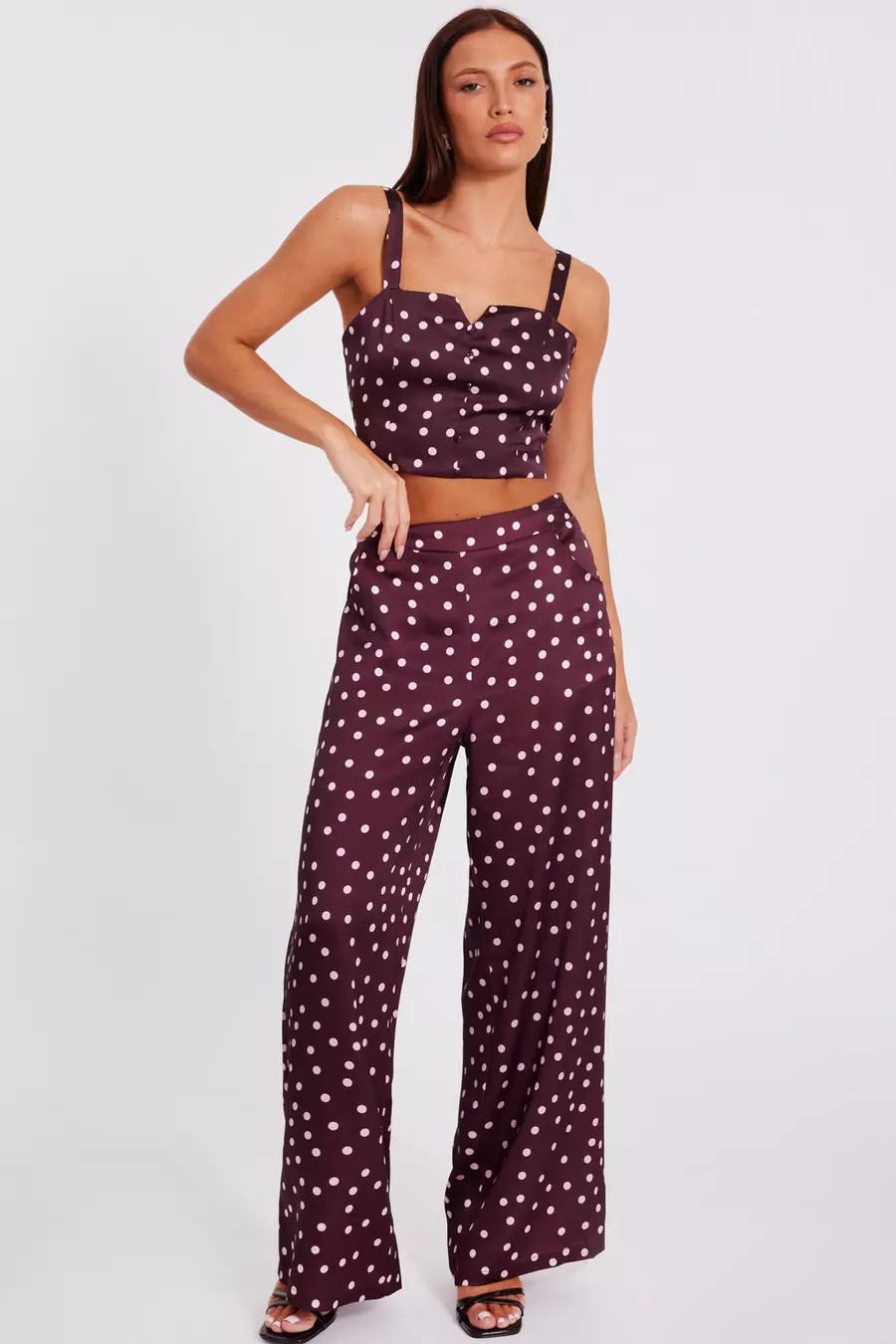 Dark Red Polka Dot Trousers | Quiz Clothing