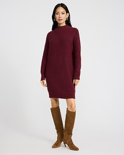 Mock Neck Long Sleeve Mini Sweater Dress | Express