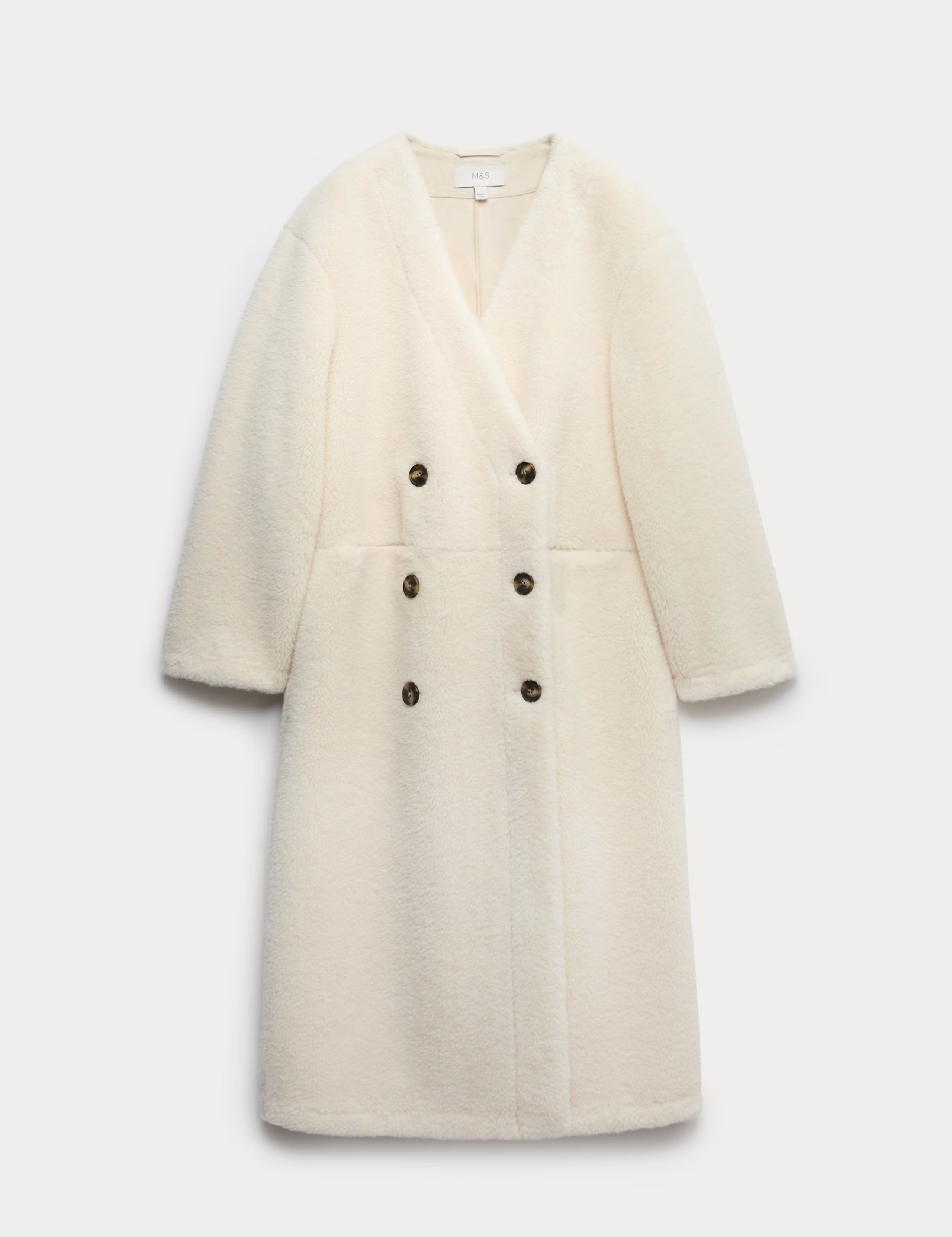 Borg Collarless Double Breasted Longline Coat | Marks & Spencer (UK)