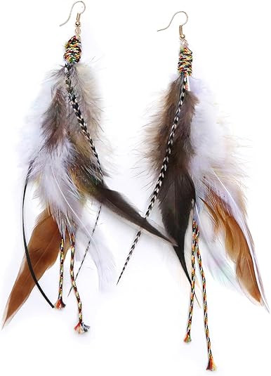 Handmade Natural Feather Dangle Earrings Vintage Bohemian Multicolor Pheasant Feathers Earrings f... | Amazon (US)